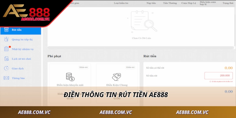 Điền thông tin rút tiền AE888