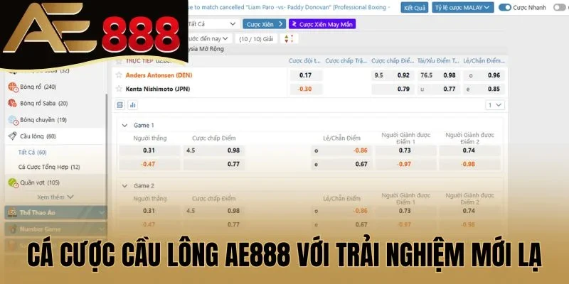 Cá cược cầu lông AE888 với trải nghiệm mới lạ