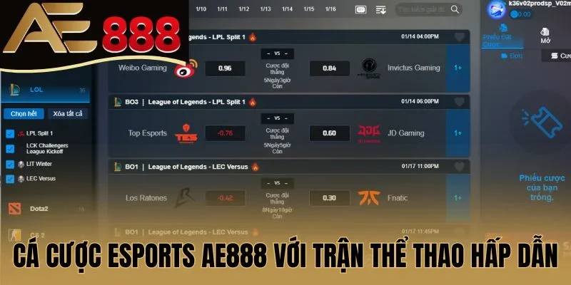 Cá cược Esports AE888 với trận thể thao hấp dẫn