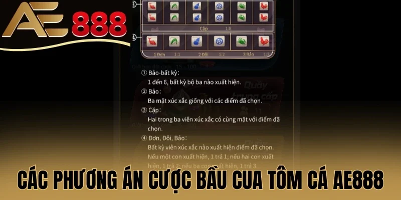 Các phương án cược Bầu Cua Tôm Cá AE888