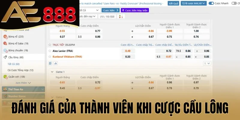 Đánh giá của thành viên khi cược cầu lông