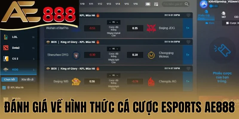 Đánh giá về hình thức cá cược Esports AE888