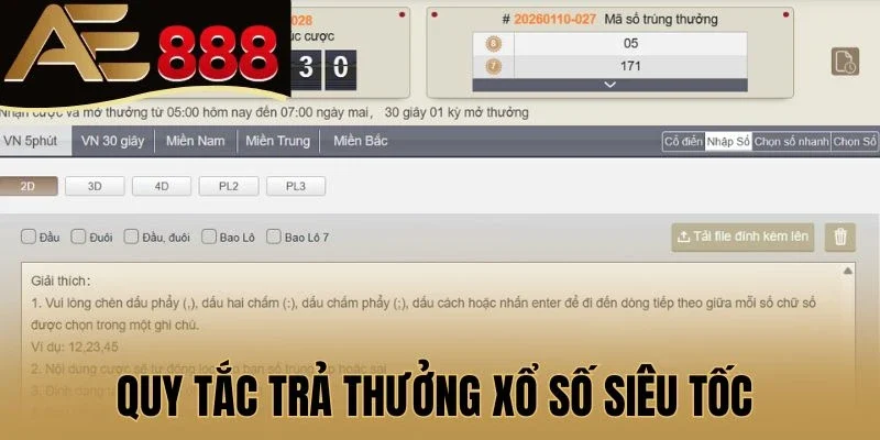 Quy tắc trả thưởng xổ số siêu tốc 